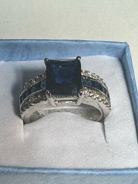 Sterling Silver Blue Sapphire Square Halo Ring